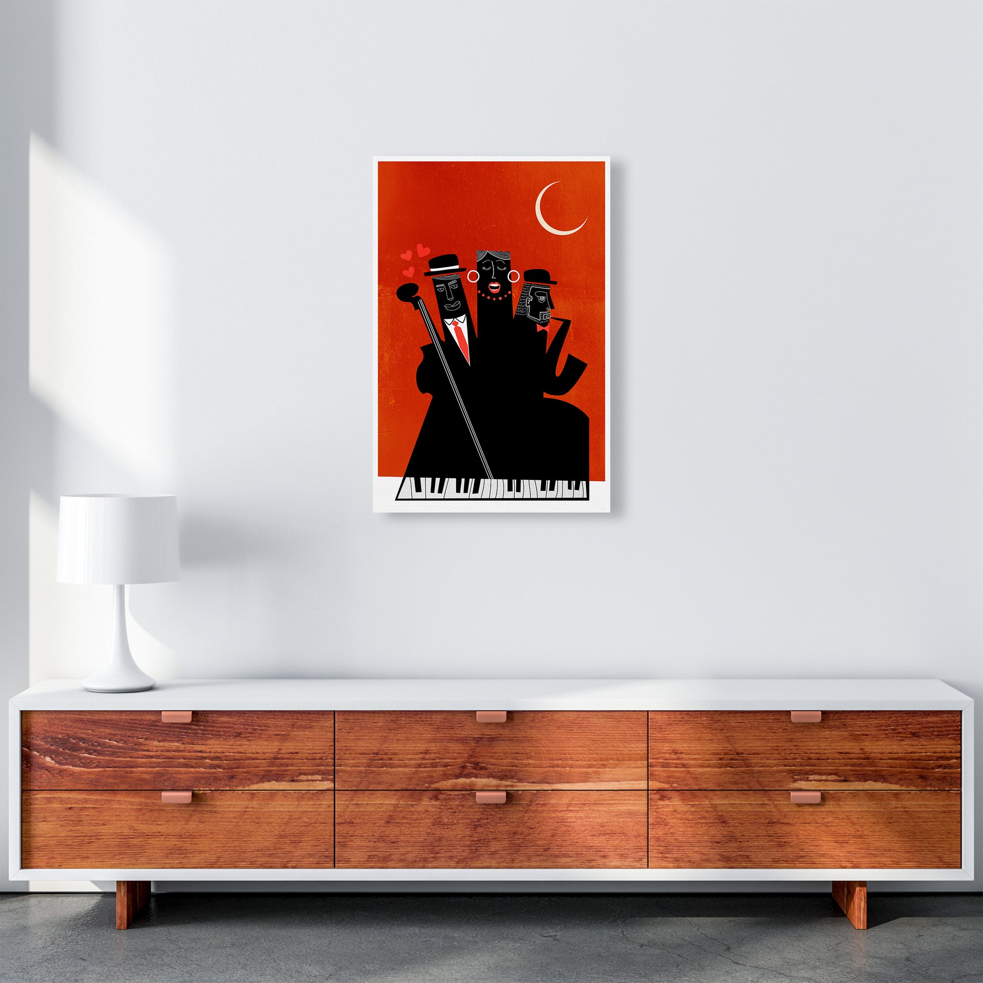 Casablanca Jazz-RED Modern Music Art Print by Kubistika A2 Canvas