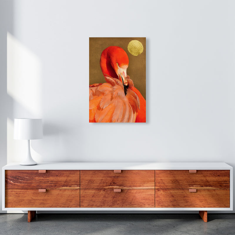 Flamingo With Golden Sun Animal Art Print by Kubistika A2 Canvas