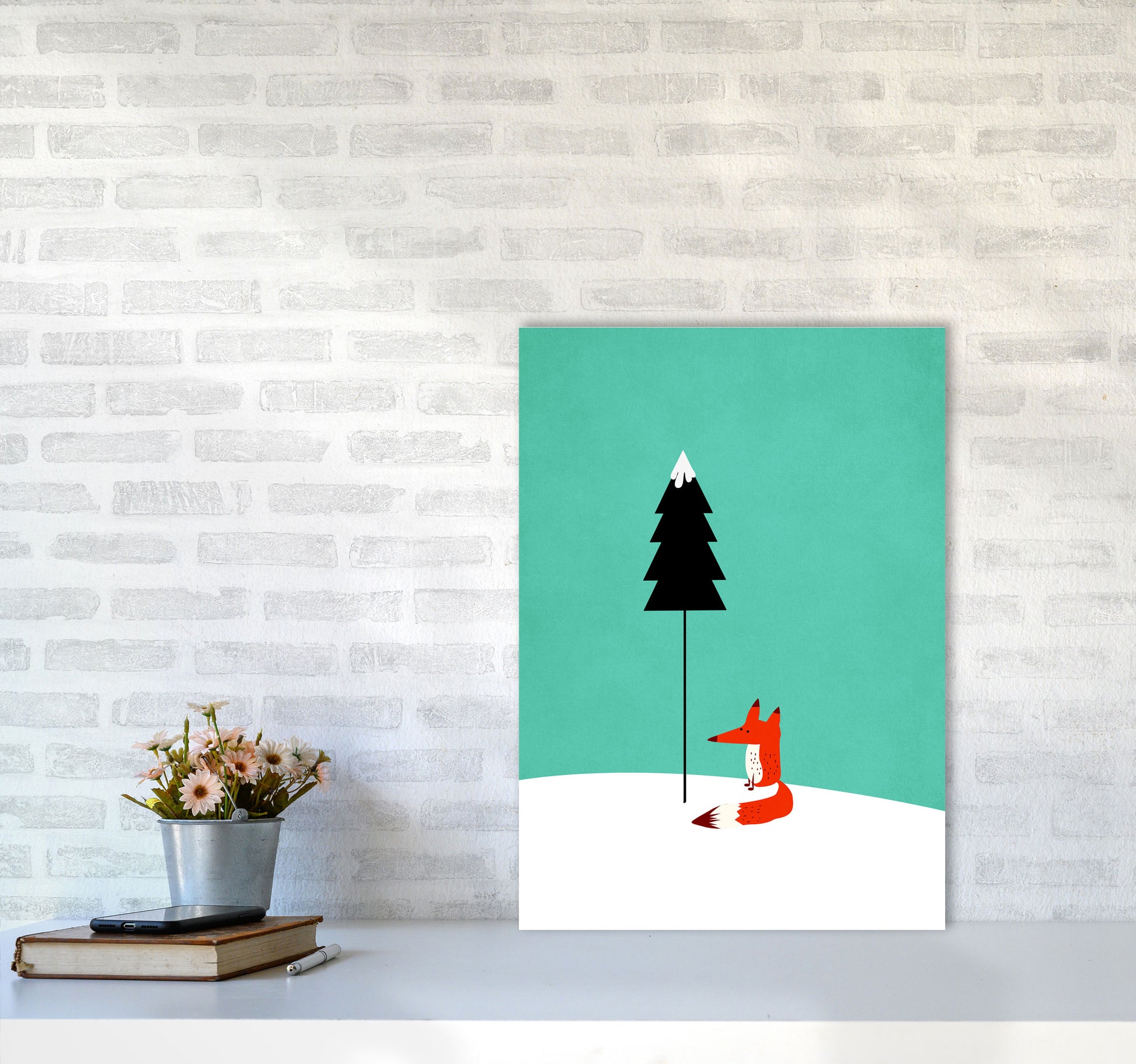 A Cute Little Fox  Modern Animal Art Print by Kubistika A2 Black Frame