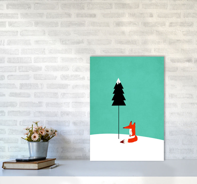 A Cute Little Fox  Modern Animal Art Print by Kubistika A2 Black Frame
