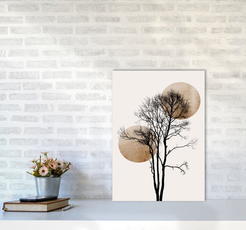 Sun and Moon hiding-GOLD Contemporary Art Print by Kubistika A2 Black Frame