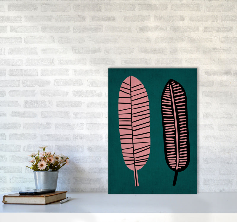Two Leafs Contemporary Art Print by Kubistika A2 Black Frame