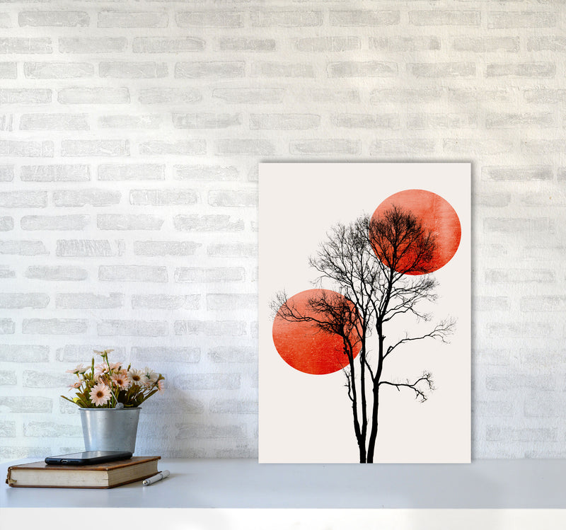 Sun and Moon hiding-ROUGE Contemporary Art Print by Kubistika A2 Black Frame