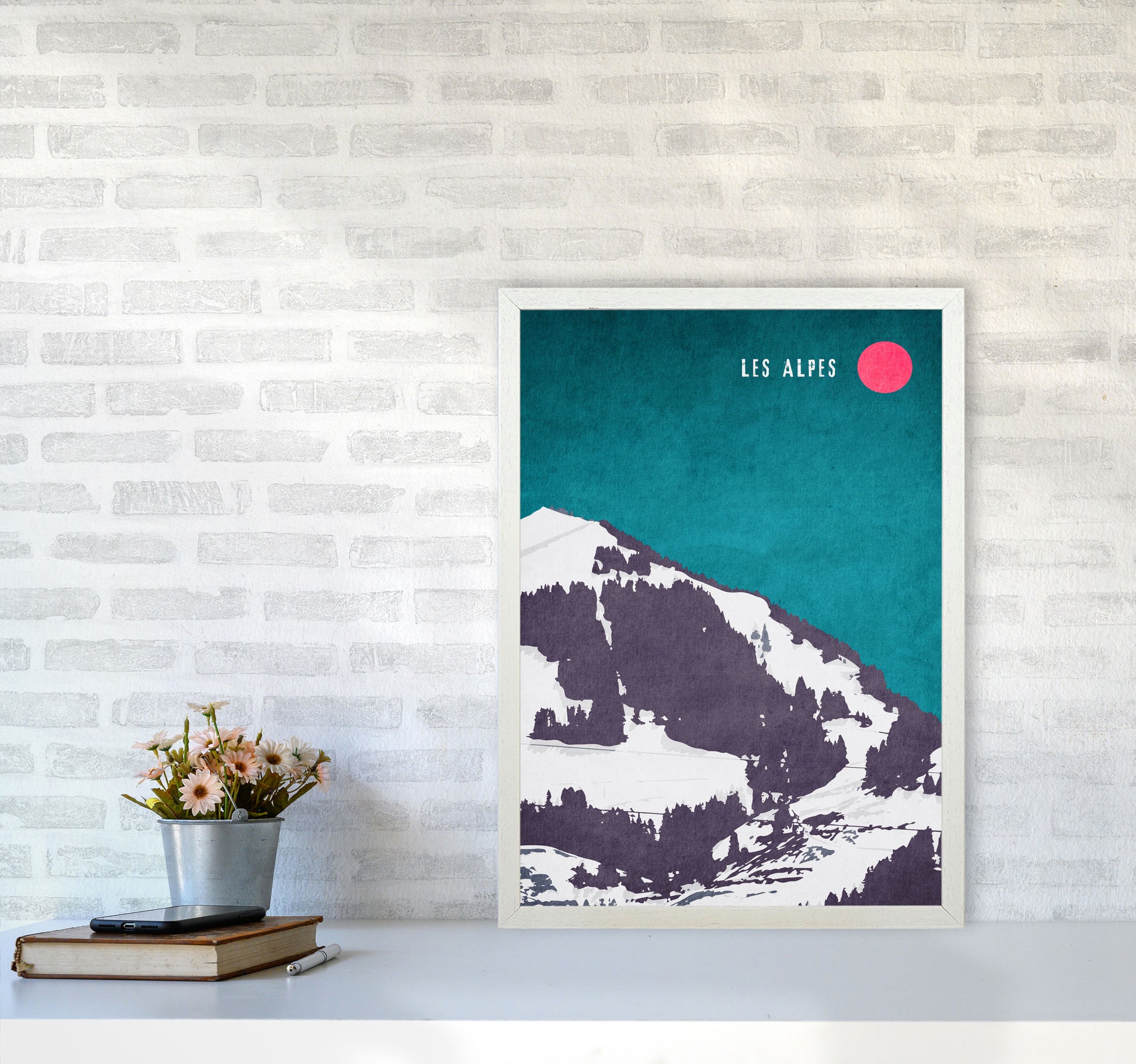 Les Alpes Vintage Art Print by Kubistika A2 Oak Frame