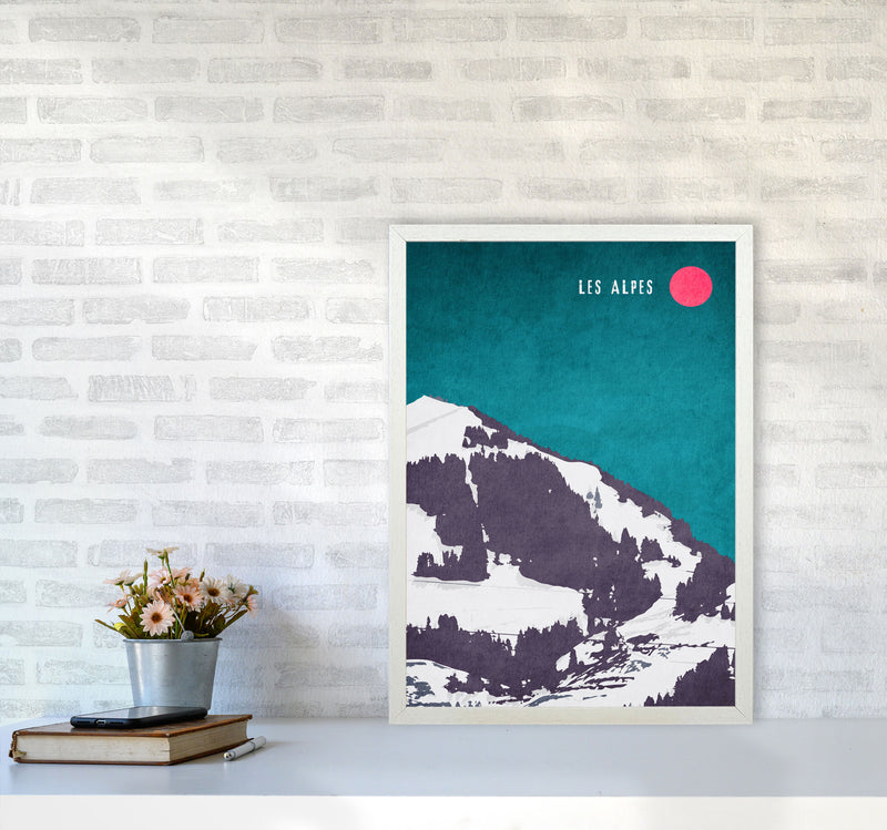Les Alpes Vintage Art Print by Kubistika A2 Oak Frame