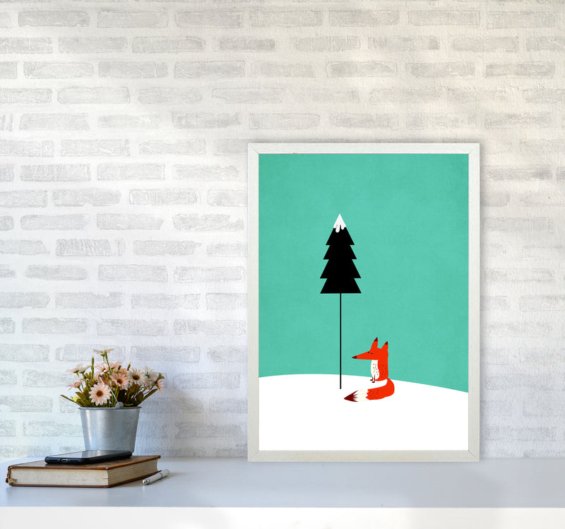 A Cute Little Fox  Modern Animal Art Print by Kubistika A2 Oak Frame