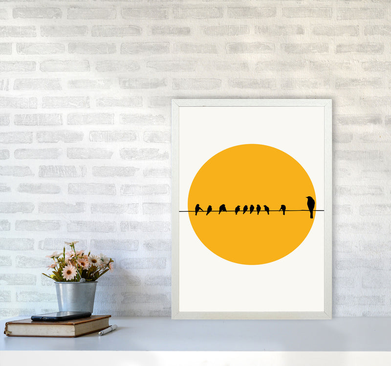 Birds Family Contemporary Art Print by Kubistika A2 Oak Frame
