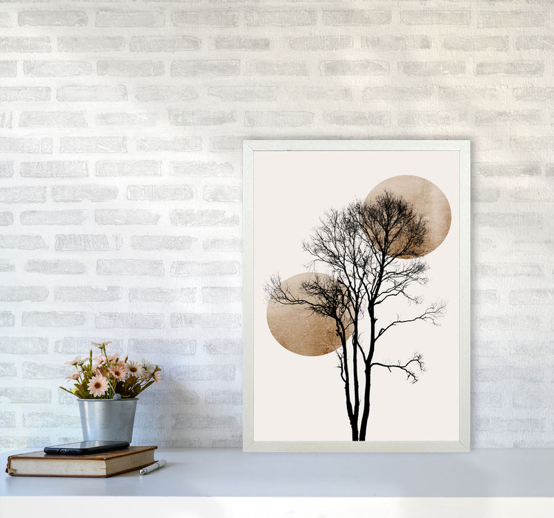 Sun and Moon hiding-GOLD Contemporary Art Print by Kubistika A2 Oak Frame