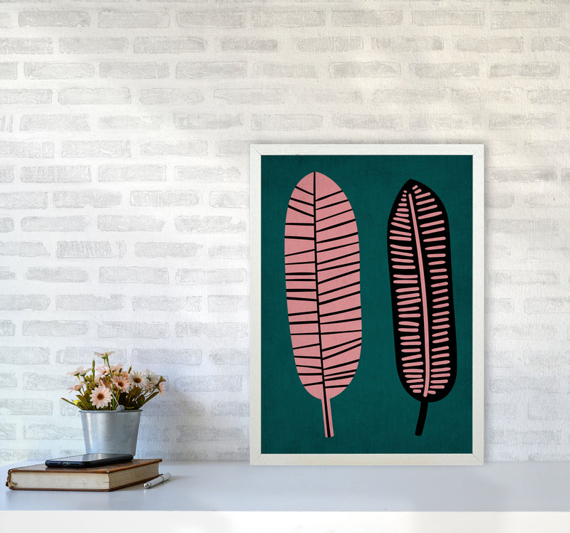 Two Leafs Contemporary Art Print by Kubistika A2 Oak Frame