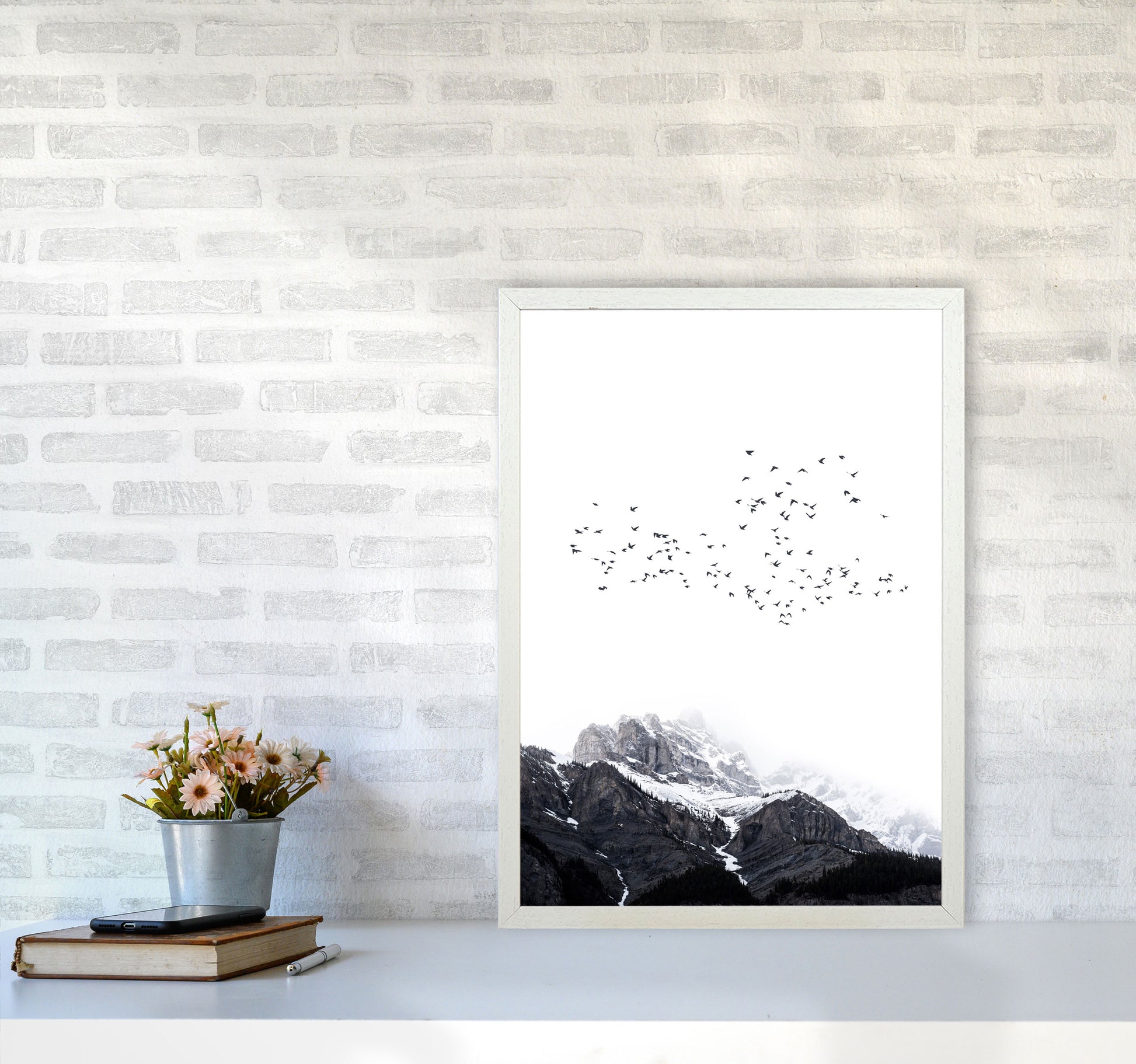 The Mountains Contemporary Landscape Art Print by Kubistika A2 Oak Frame