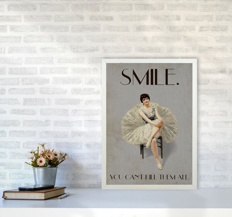 Keep Smiling Vintage Art Print by Kubistika A2 Oak Frame