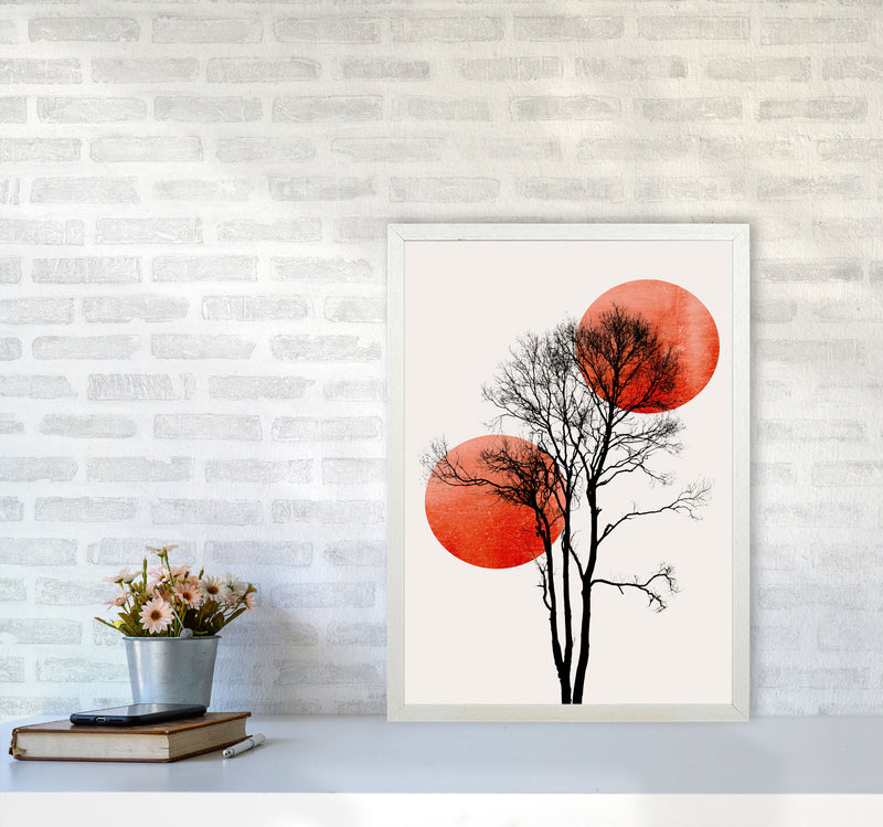 Sun and Moon hiding-ROUGE Contemporary Art Print by Kubistika A2 Oak Frame