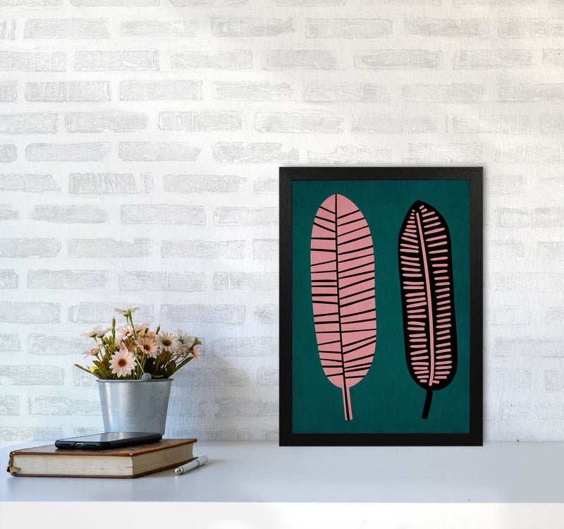 Two Leafs Contemporary Art Print by Kubistika A3 White Frame