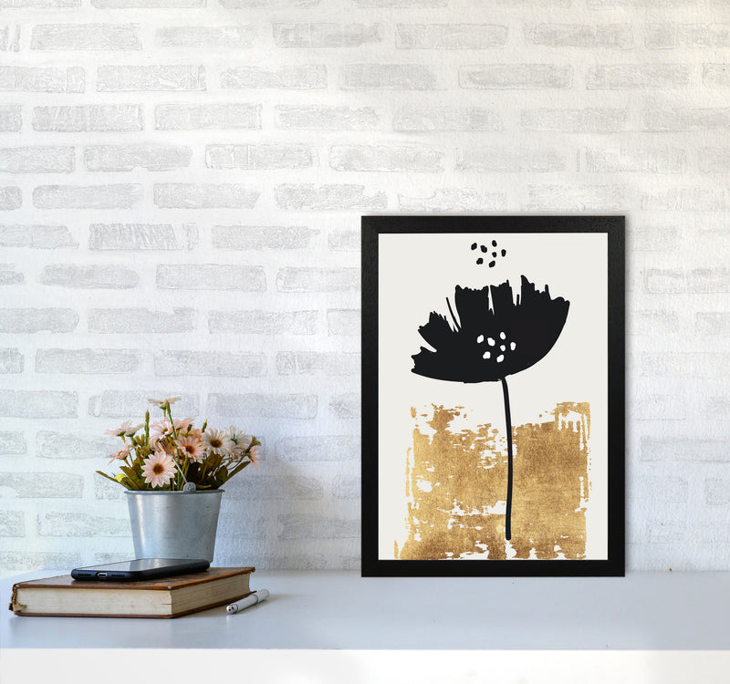 Black Poppy Floral Contemporary Art Print by Kubistika A3 White Frame