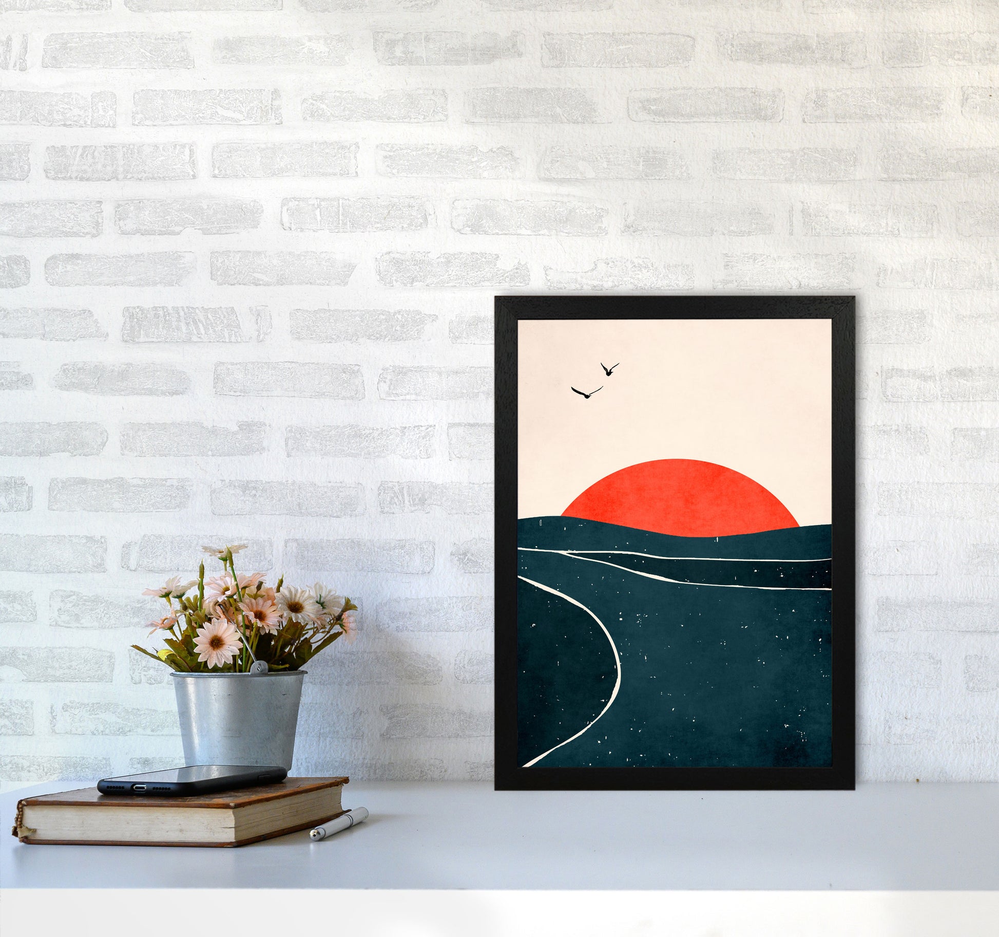 Doves And Waves Art Print by Kubistika A3 White Frame