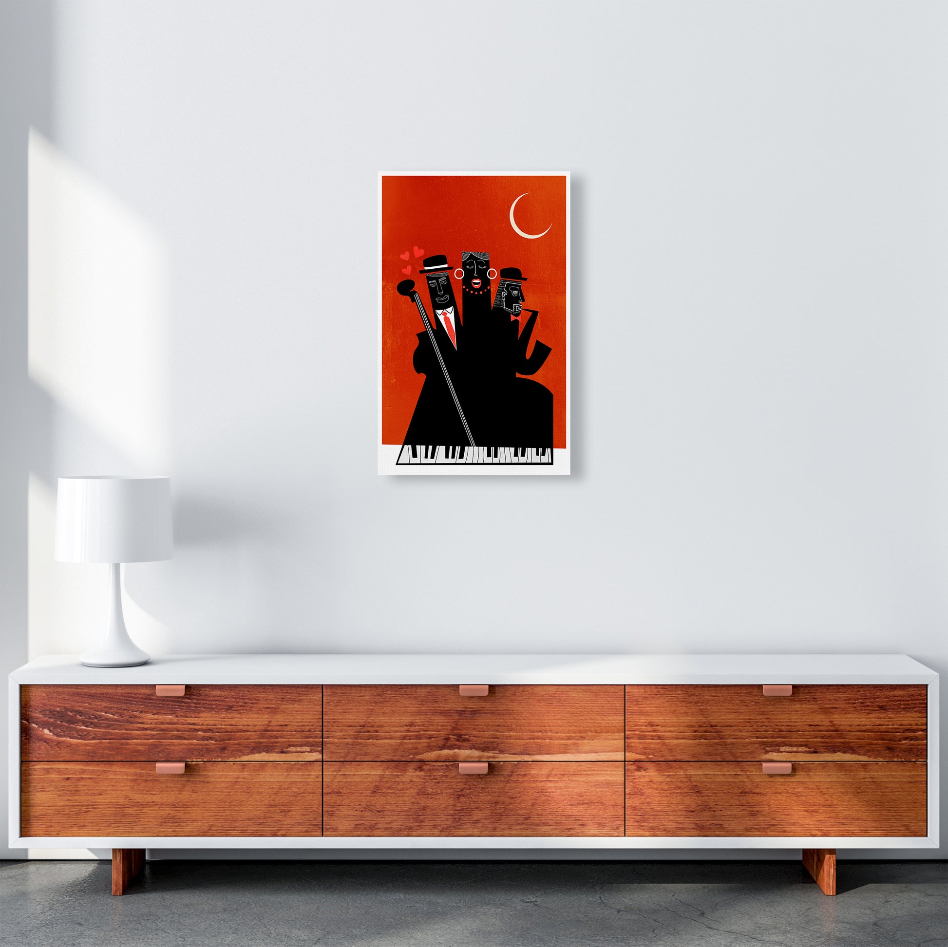 Casablanca Jazz-RED Modern Music Art Print by Kubistika A3 Canvas