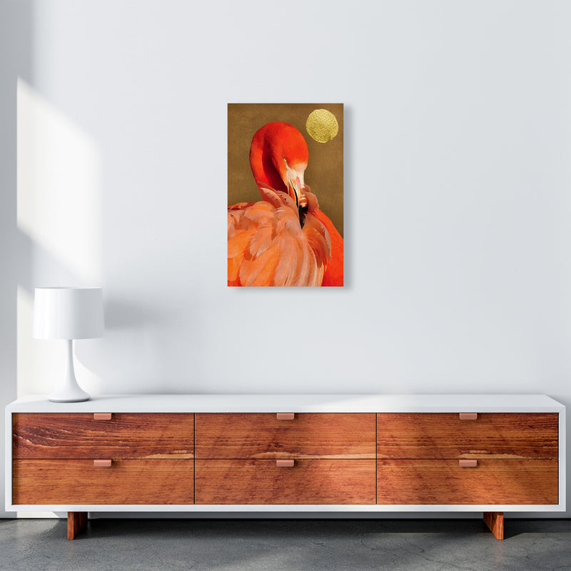 Flamingo With Golden Sun Animal Art Print by Kubistika A3 Canvas