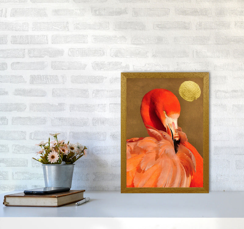 Flamingo With Golden Sun Animal Art Print by Kubistika A3 Print Only