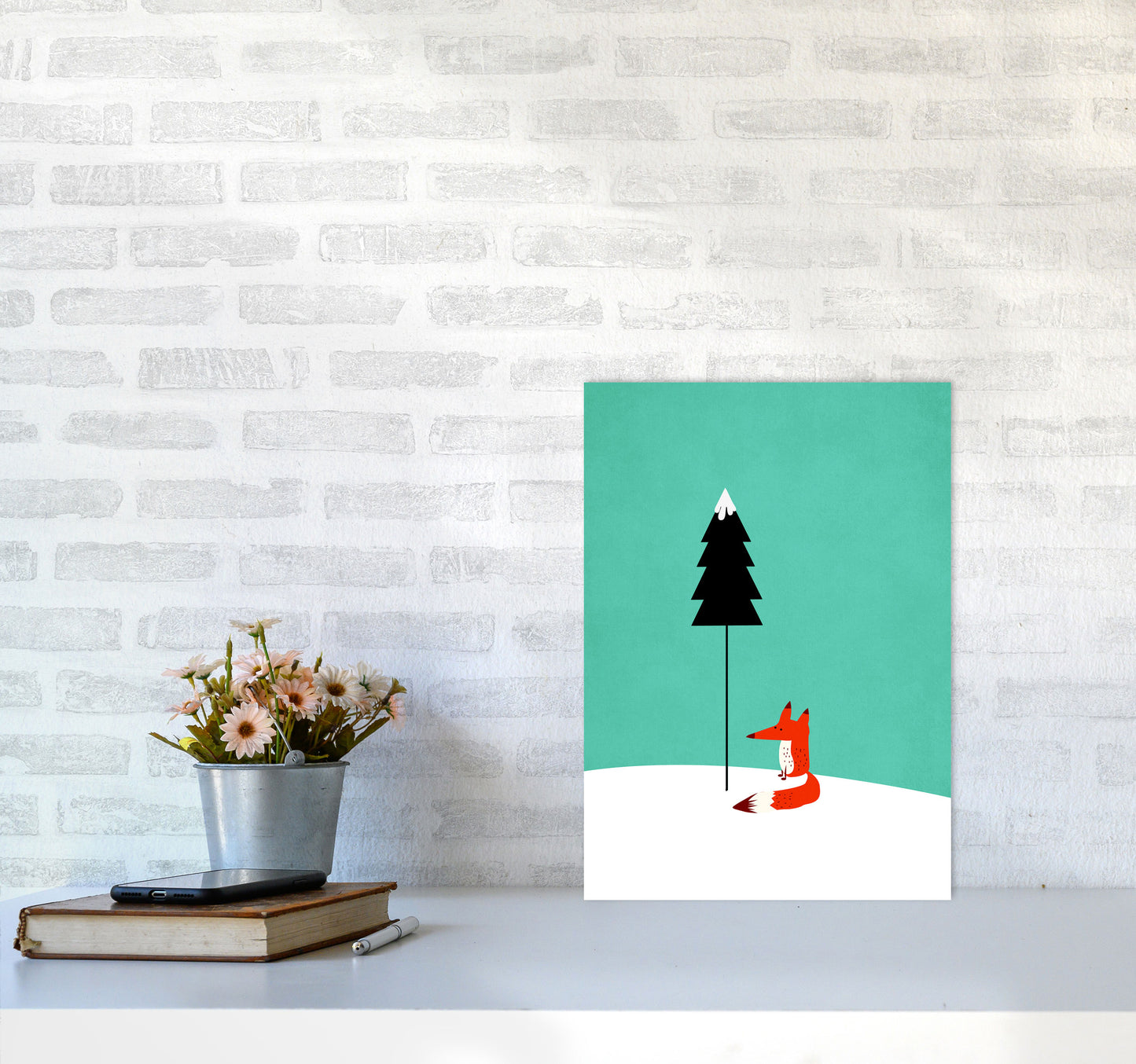 A Cute Little Fox  Modern Animal Art Print by Kubistika A3 Black Frame