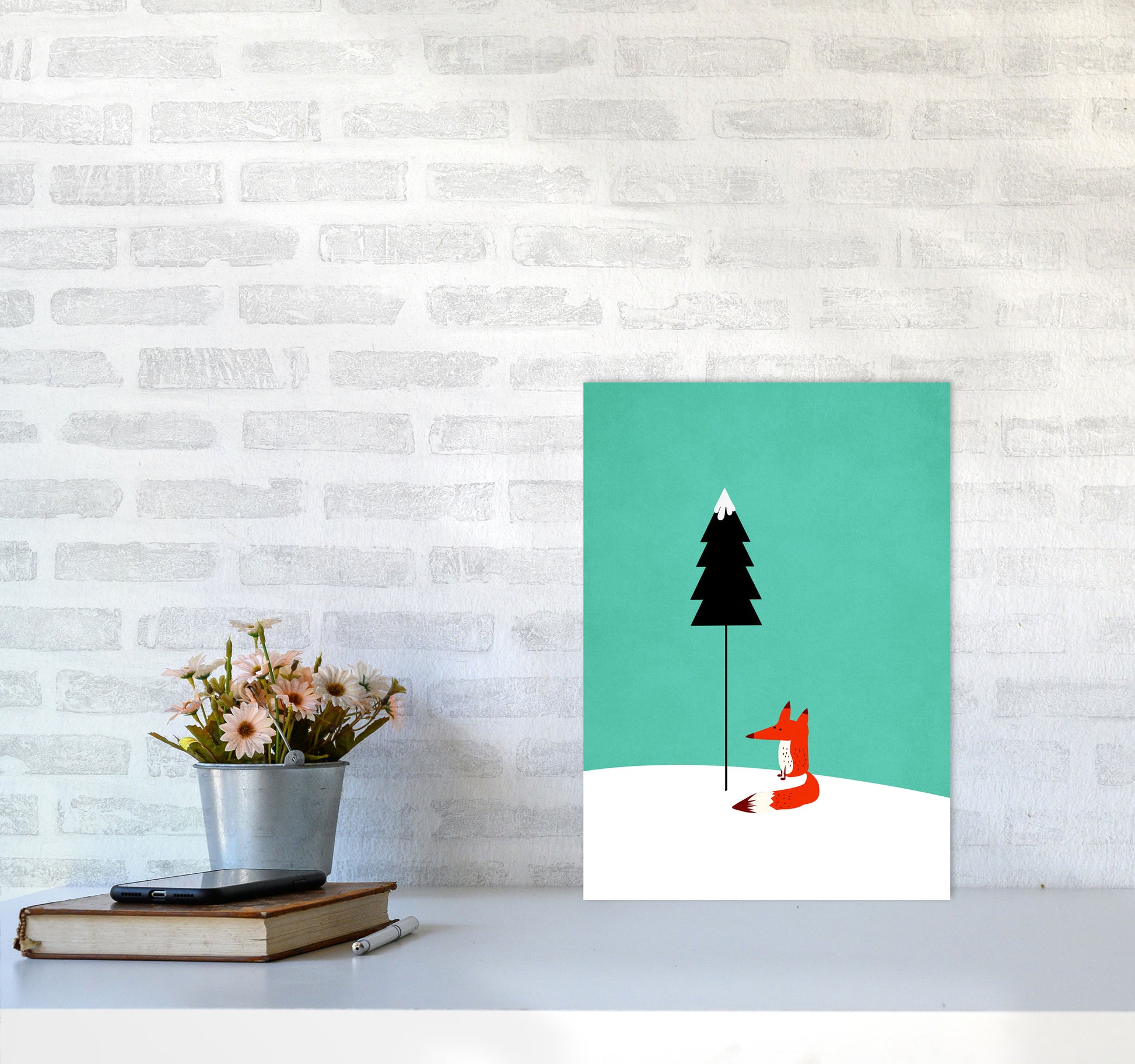 A Cute Little Fox  Modern Animal Art Print by Kubistika A3 Black Frame