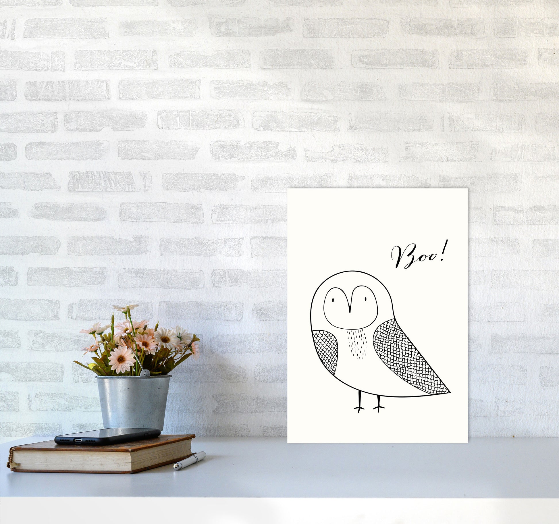 Boo Nursery Animal Art Print by Kubistika A3 Black Frame