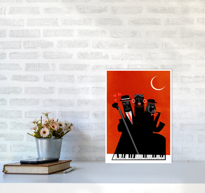Casablanca Jazz-RED Modern Music Art Print by Kubistika A3 Black Frame