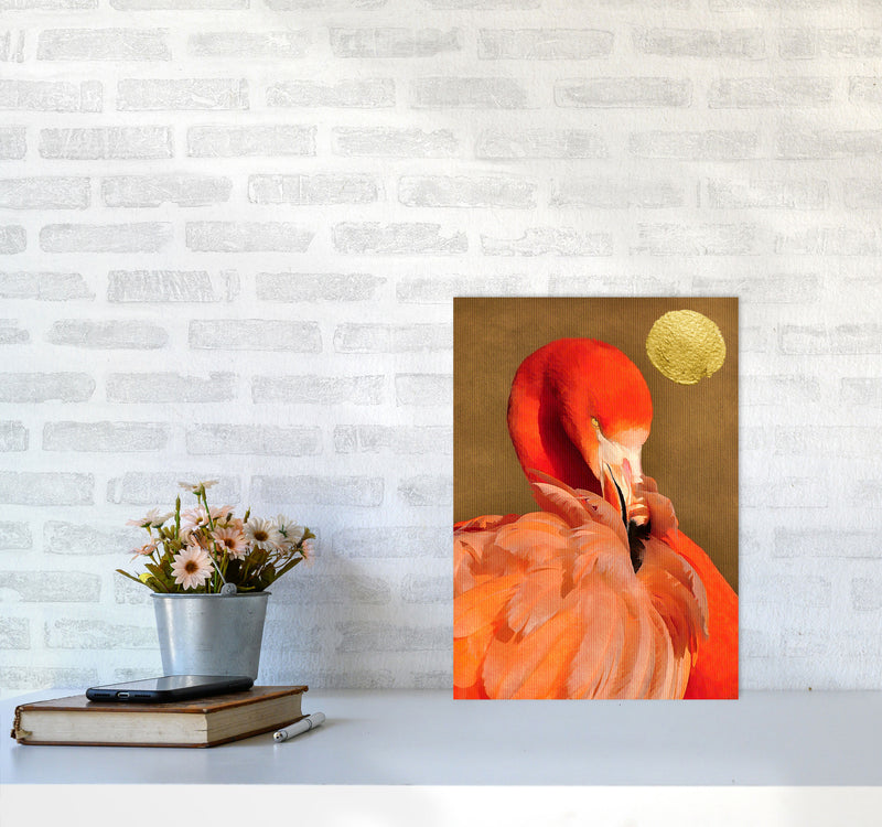 Flamingo With Golden Sun Animal Art Print by Kubistika A3 Black Frame