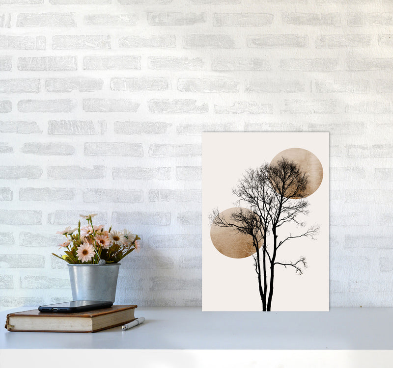 Sun and Moon hiding-GOLD Contemporary Art Print by Kubistika A3 Black Frame