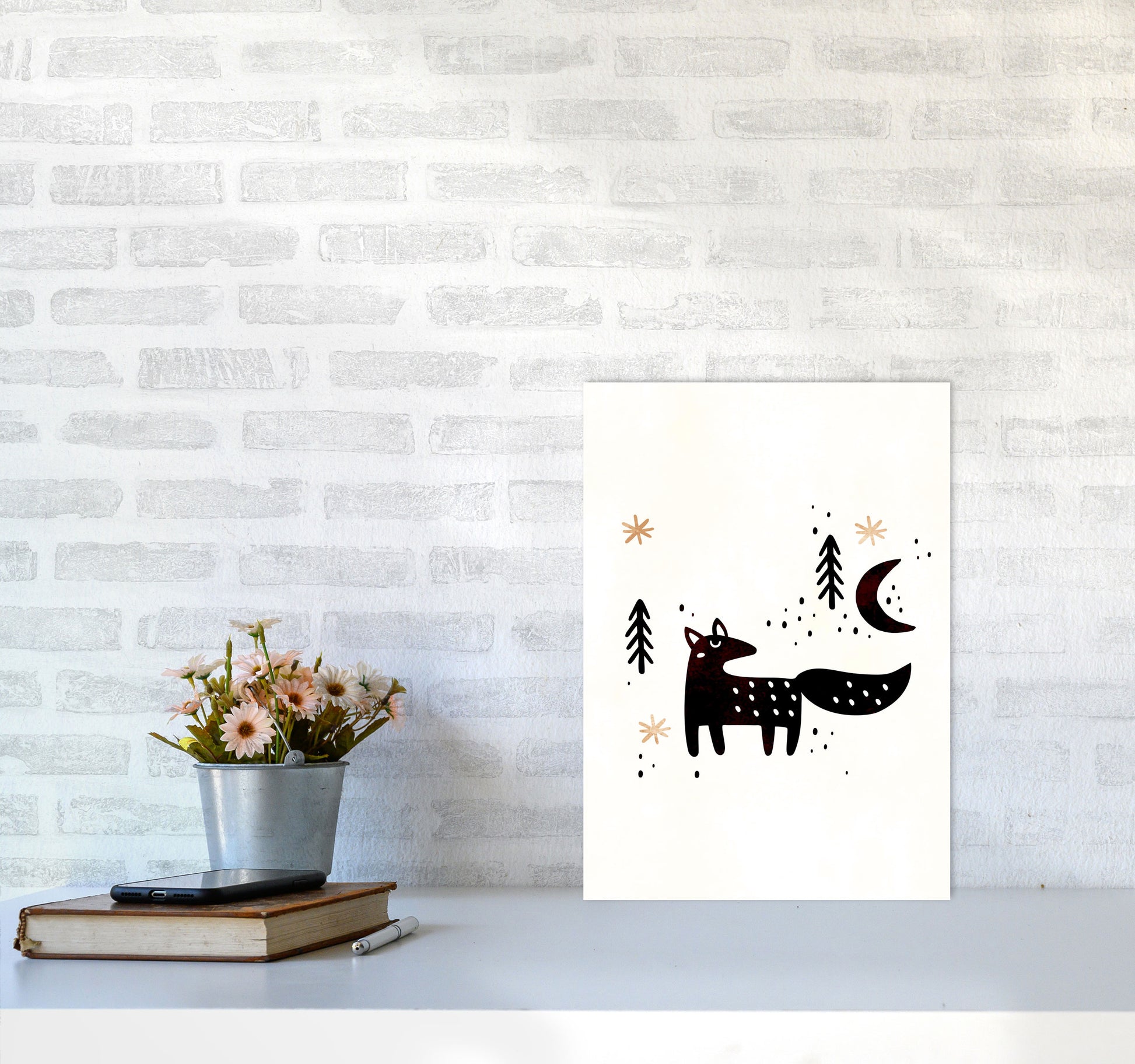 Little Winter Fox Nursery Childrens Art Print by Kubistika A3 Black Frame