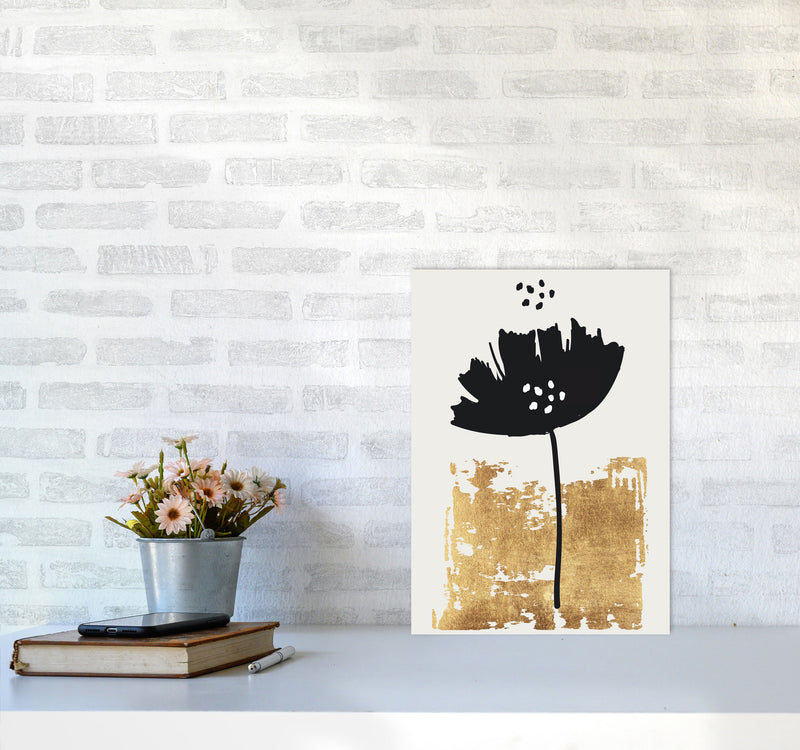 Black Poppy Floral Contemporary Art Print by Kubistika A3 Black Frame