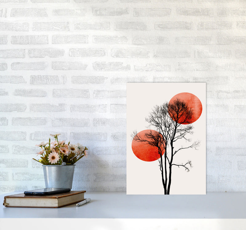 Sun and Moon hiding-ROUGE Contemporary Art Print by Kubistika A3 Black Frame