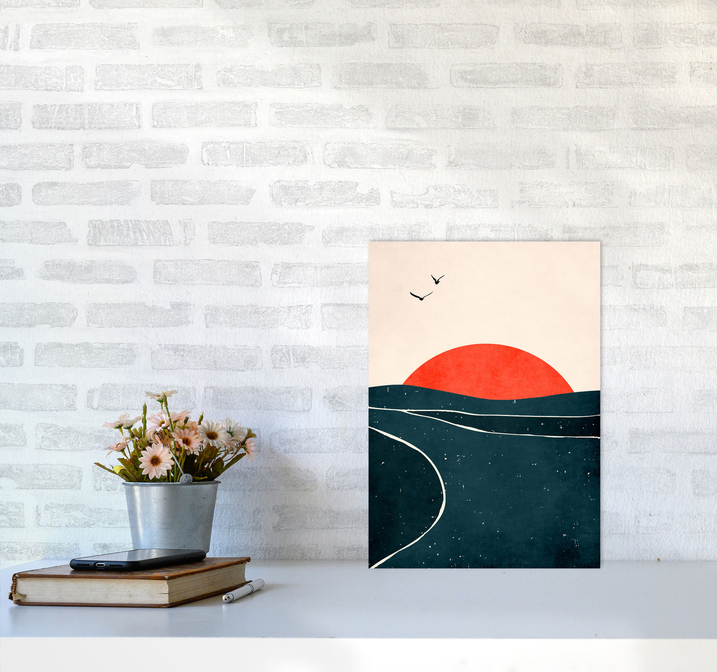 Doves And Waves Art Print by Kubistika A3 Black Frame