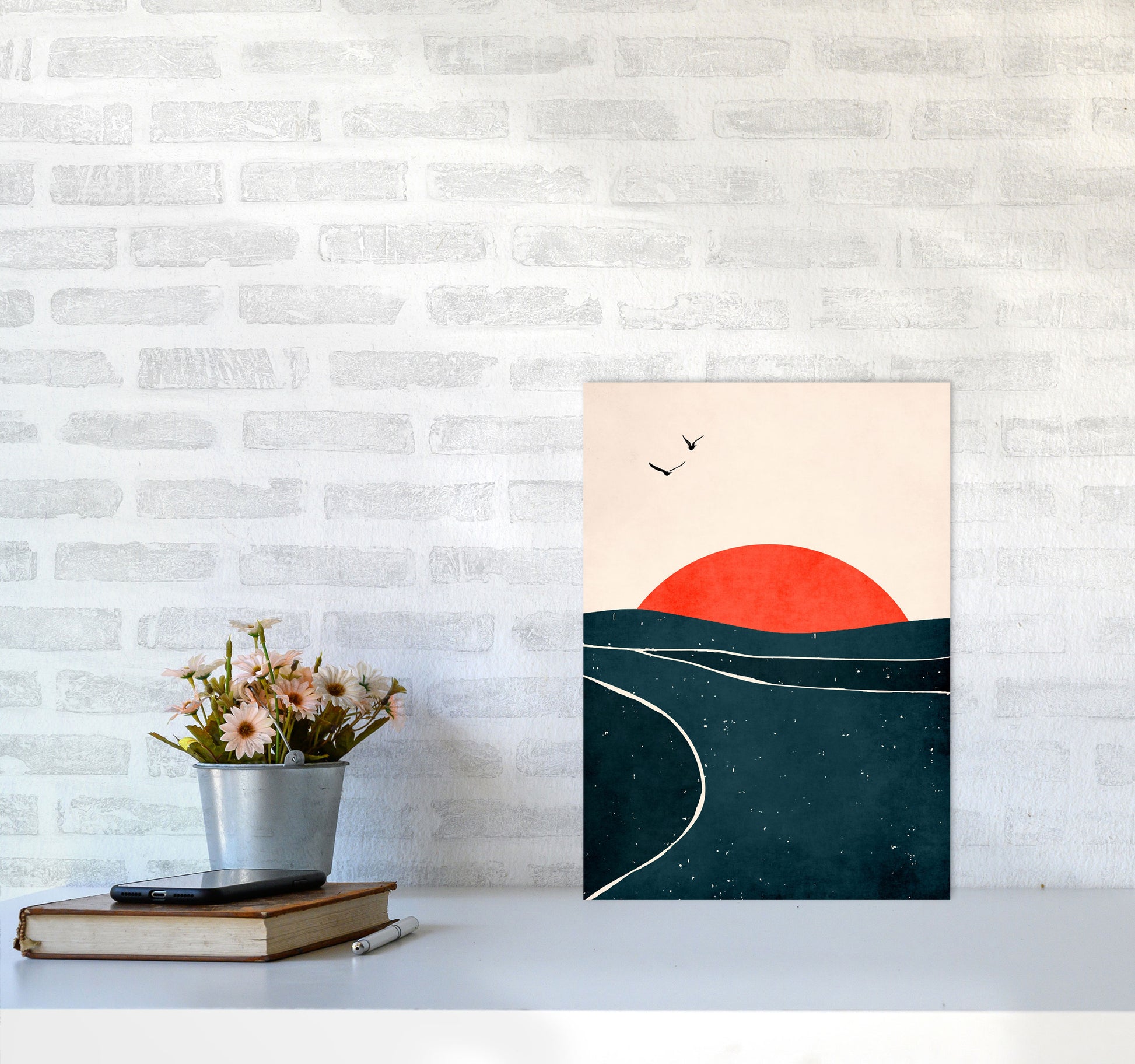 Doves And Waves Art Print by Kubistika A3 Black Frame