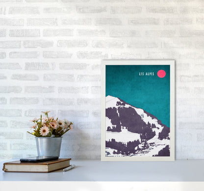 Les Alpes Vintage Art Print by Kubistika A3 Oak Frame