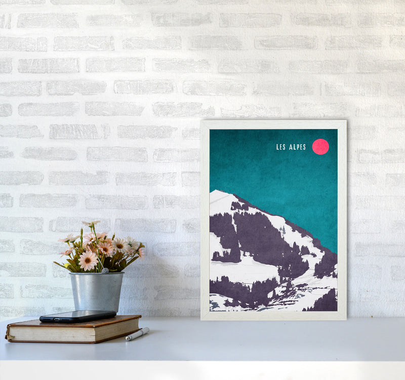 Les Alpes Vintage Art Print by Kubistika A3 Oak Frame