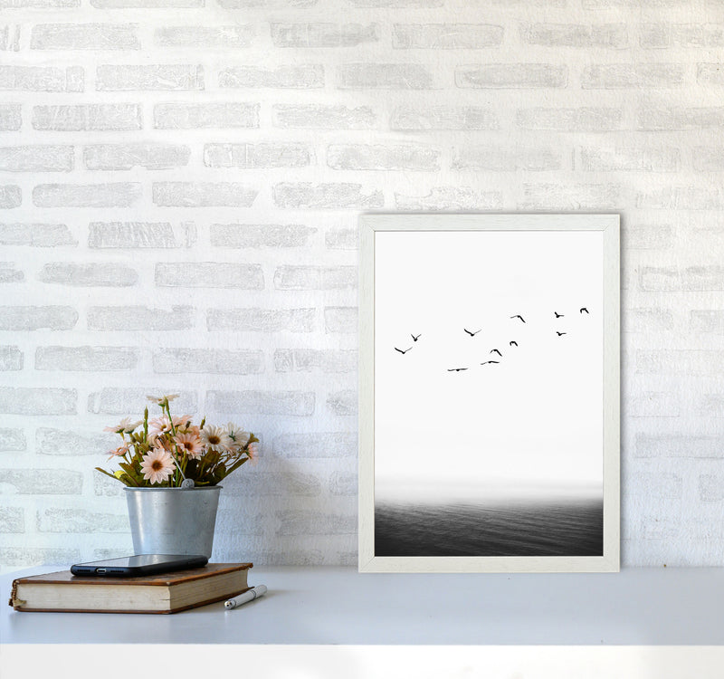 The Seaside Landscape Contemporary Art Print by Kubistika A3 Oak Frame