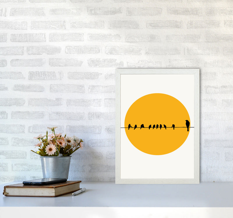 Birds Family Contemporary Art Print by Kubistika A3 Oak Frame