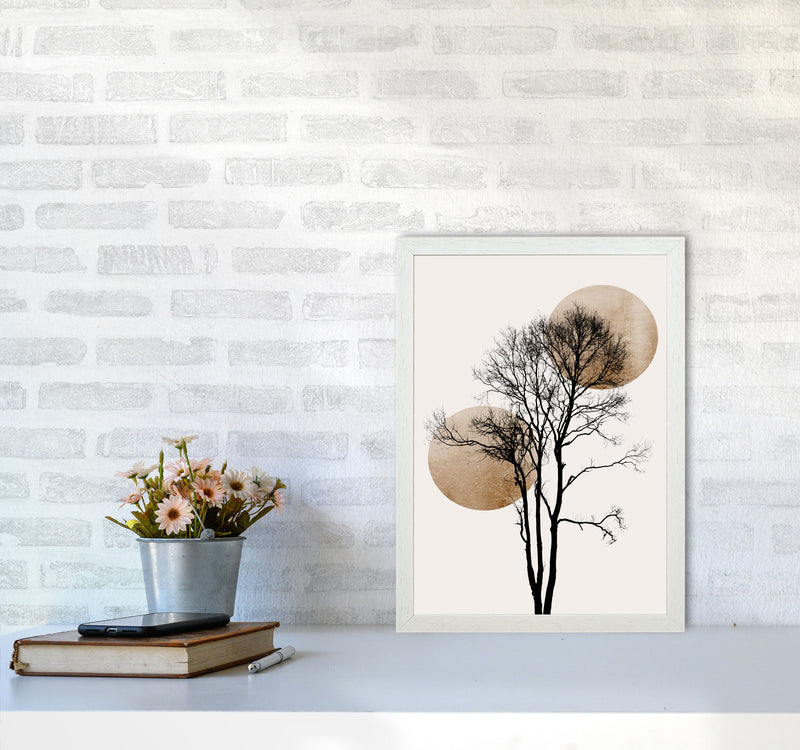 Sun and Moon hiding-GOLD Contemporary Art Print by Kubistika A3 Oak Frame