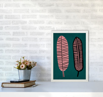 Two Leafs Contemporary Art Print by Kubistika A3 Oak Frame