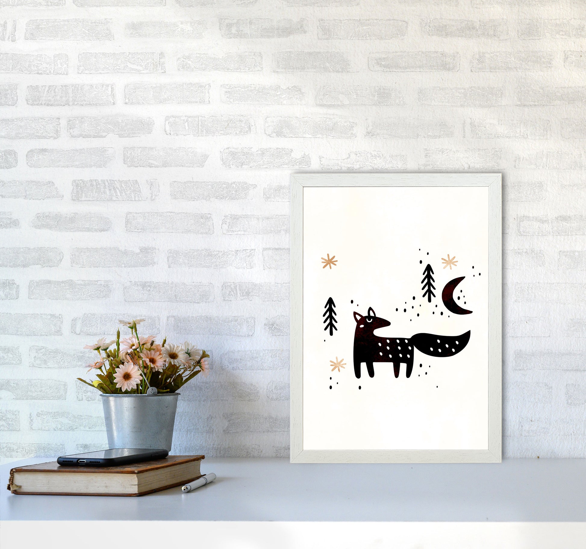 Little Winter Fox Nursery Childrens Art Print by Kubistika A3 Oak Frame
