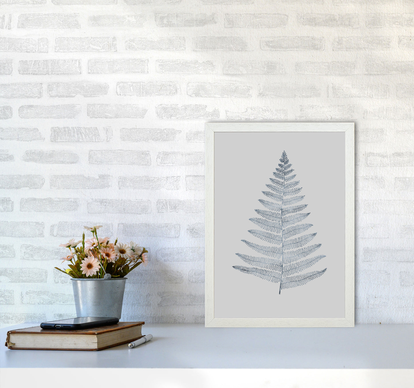 Botanica Minimalistica - GREY Modern Art Print by Kubistika A3 Oak Frame