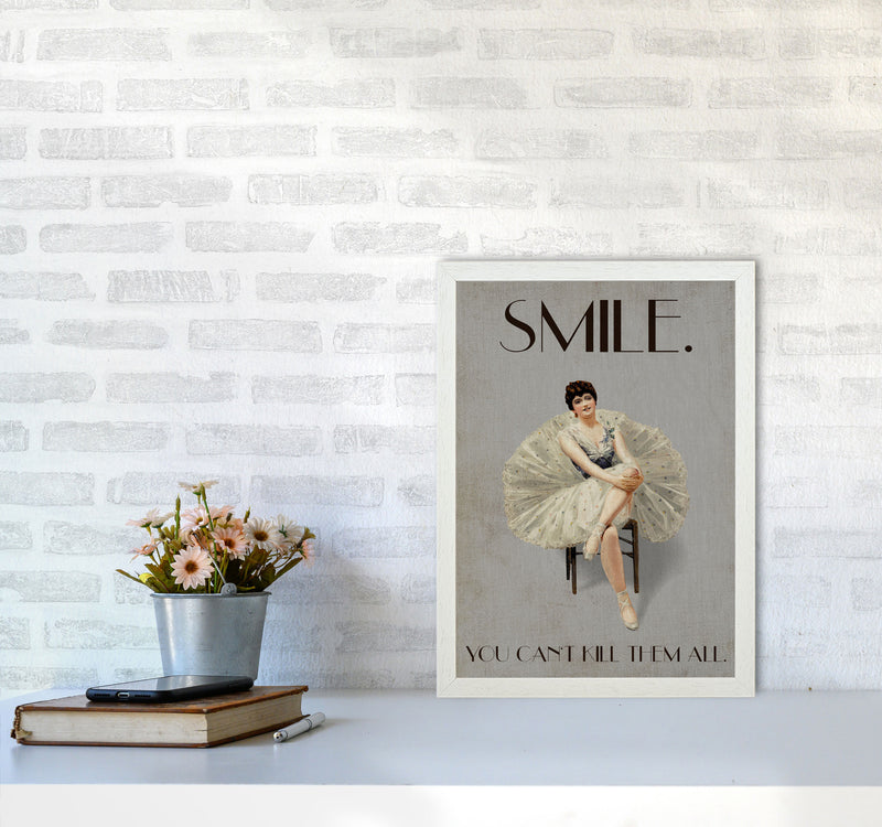 Keep Smiling Vintage Art Print by Kubistika A3 Oak Frame