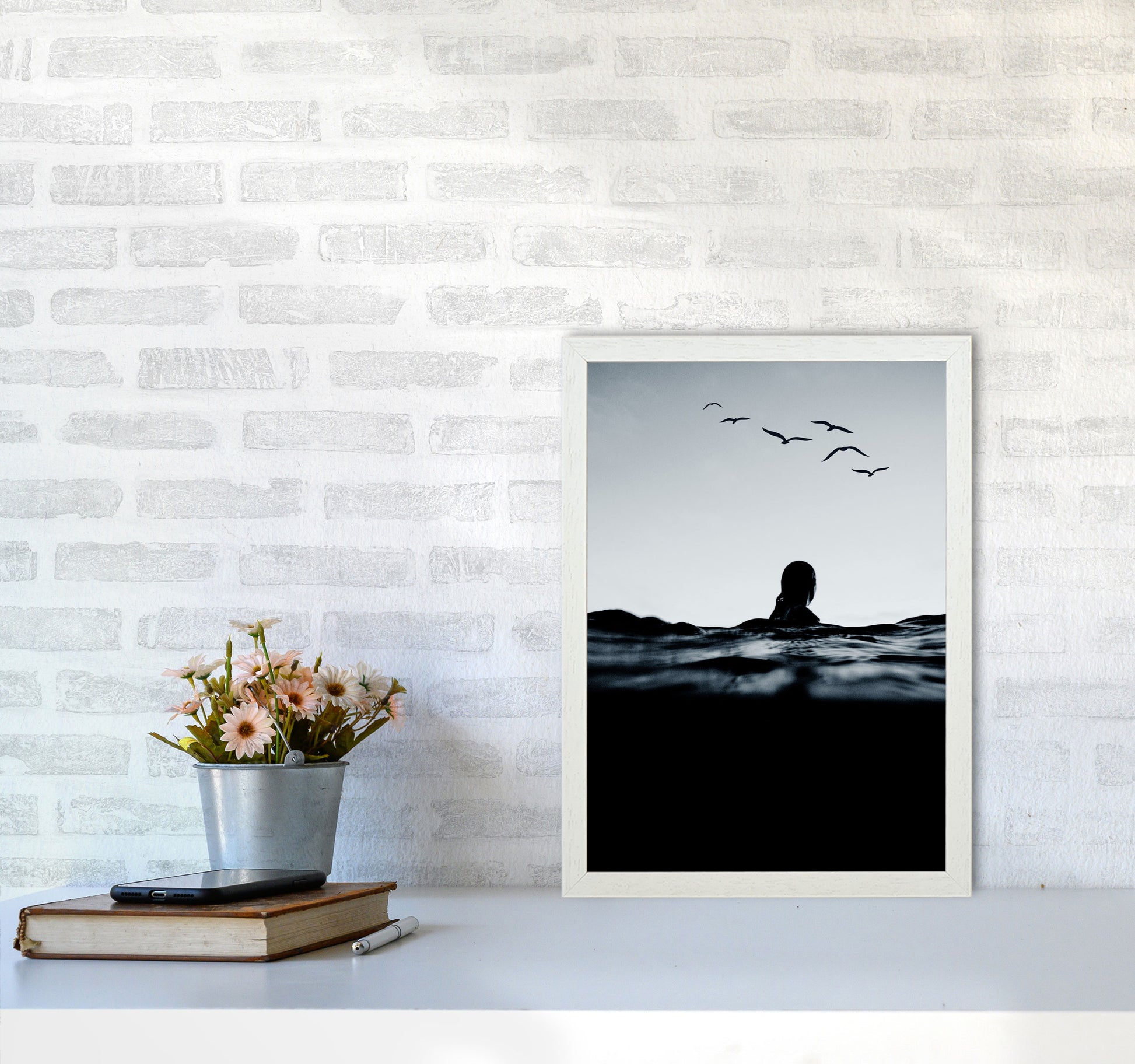 Floating Beach Photography Art Print by Kubistika A3 Oak Frame
