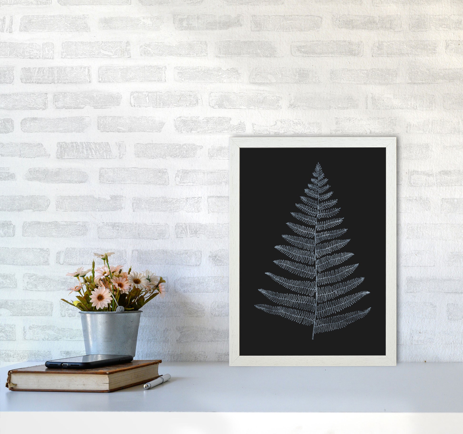 Botanica Minimalistica - BLEU Modern Art Print by Kubistika A3 Oak Frame