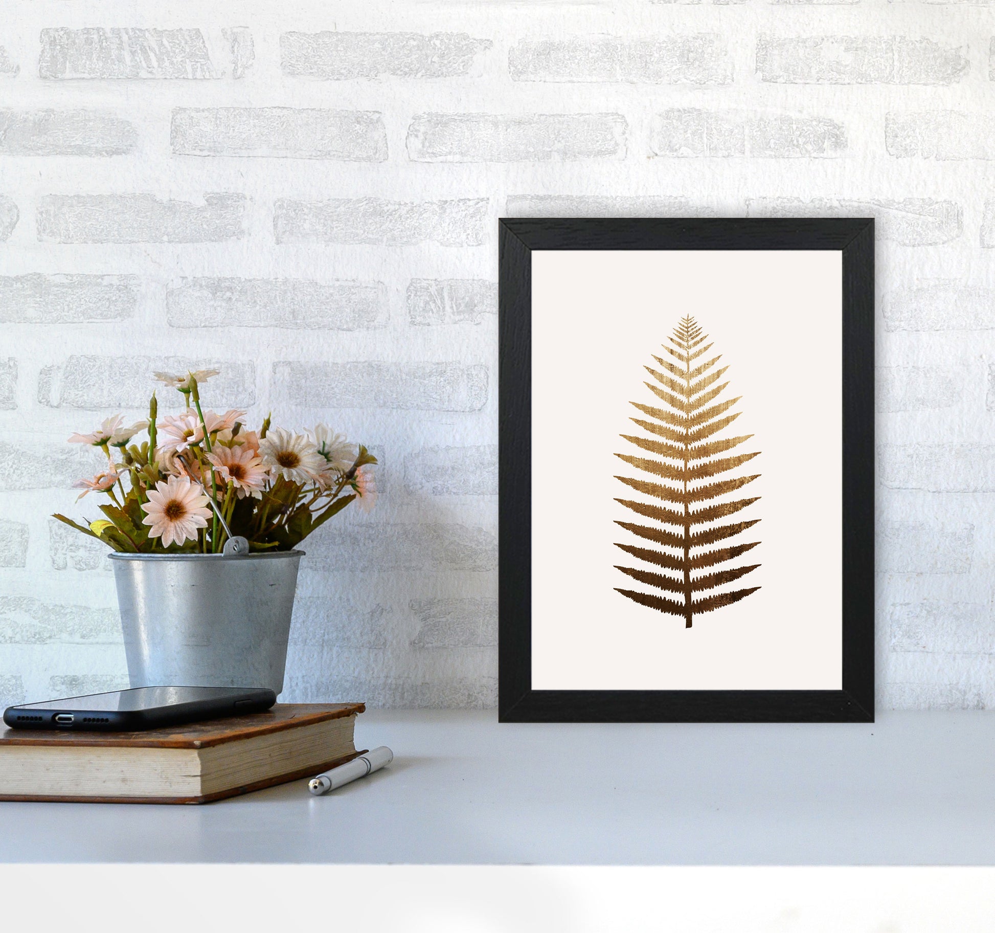 Golden Leaf Botanical Art Print by Kubistika A4 White Frame