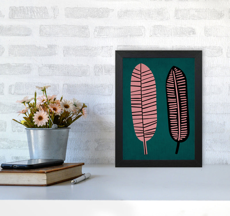 Two Leafs Contemporary Art Print by Kubistika A4 White Frame