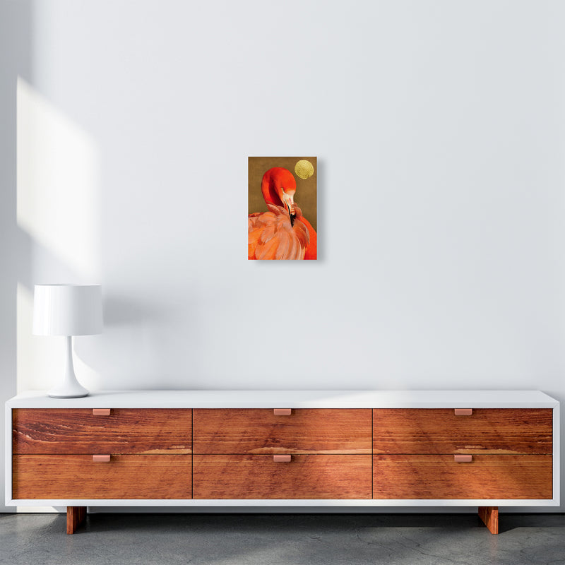 Flamingo With Golden Sun Animal Art Print by Kubistika A4 Canvas