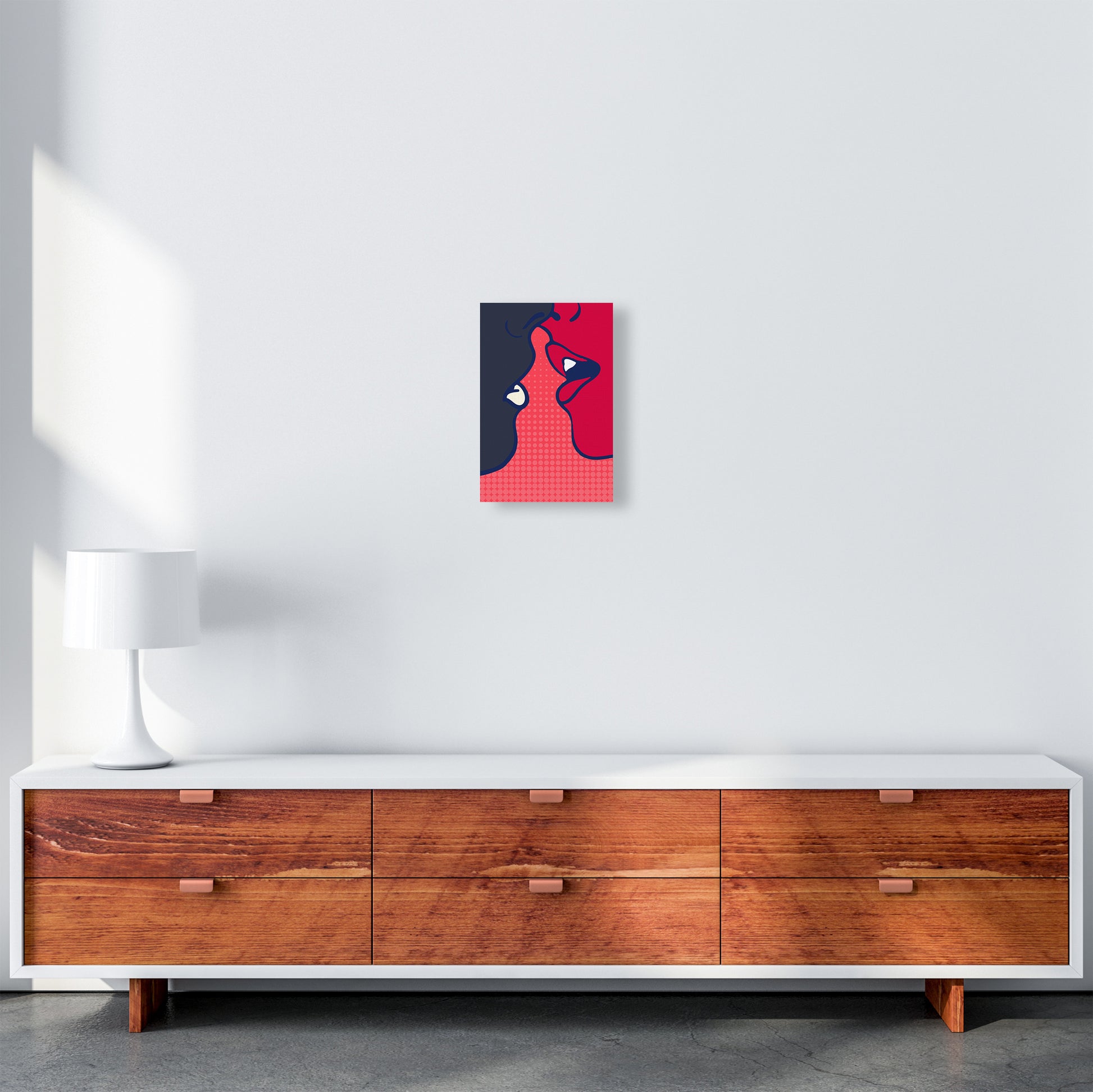 The Kiss - PINK Colourful Modern Art Print by Kubistika A4 Canvas