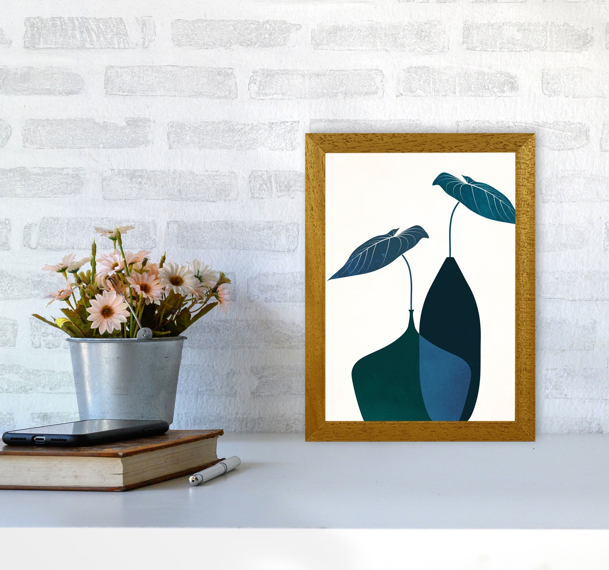 Scandinavian Bouquet-BLEU Contemporary Art Print by Kubistika A4 Print Only