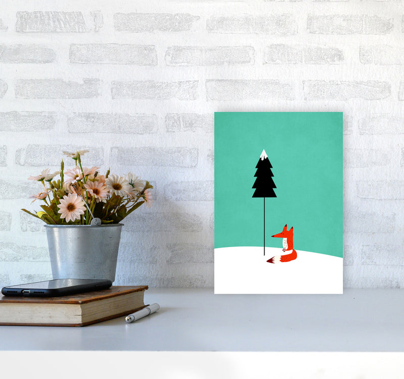 A Cute Little Fox  Modern Animal Art Print by Kubistika A4 Black Frame